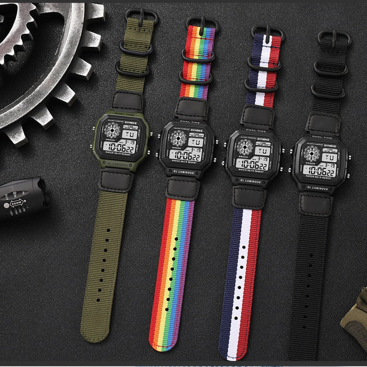 Synoke Nylon Woven Strap Retro Electronic Watch