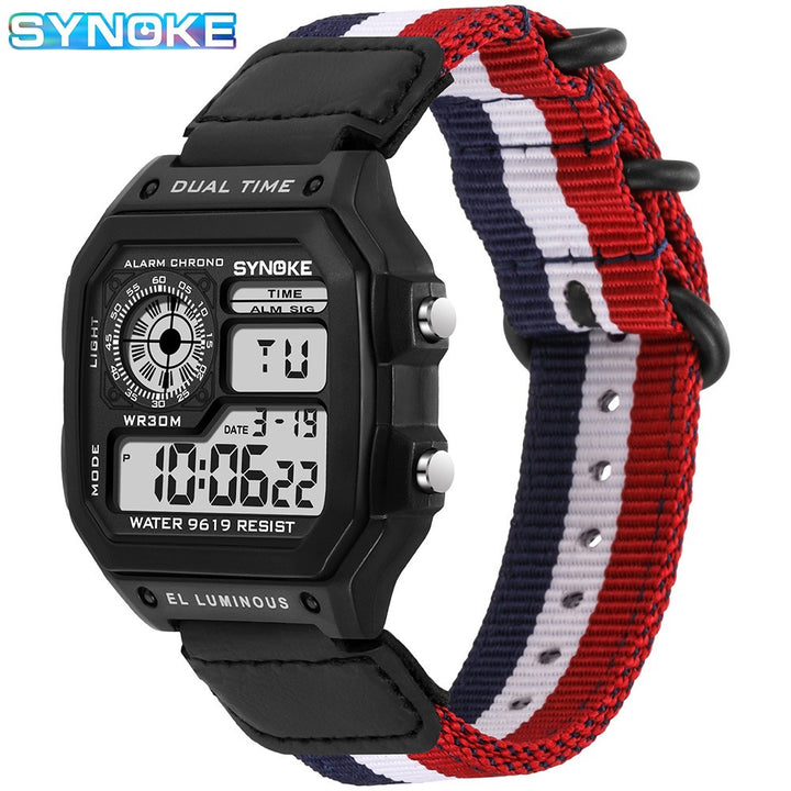 Synoke Nylon Woven Strap Retro Electronic Watch