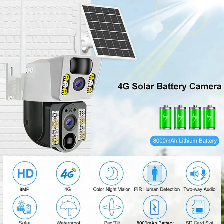 Solar Camera 8MP 4K 4G Dual Lens