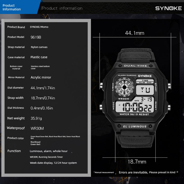 Synoke Nylon Woven Strap Retro Electronic Watch